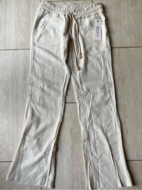 Roxy Oceanside Linen blend Cream Casual Pants New with Tag size M